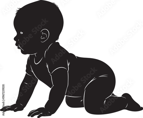Black silhouette of baby crawling on hands and knees