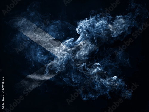 Artistic Scottish Flag Abstract - St Andrew's Cross in Smoky Blue and White with Foggy Effects on Dark Background