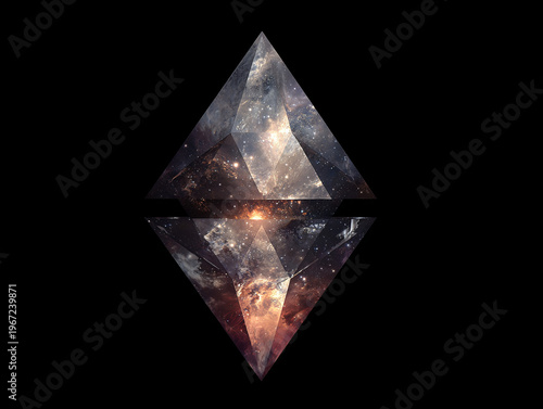 Mystical Cosmic Galaxy Abstract Art with Geometric Diamond Shapes in Starry Night Sky - Digital Illustration of a Futuristic Fantasy Universe