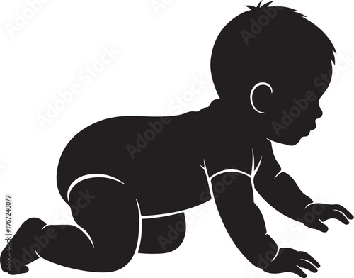 Black silhouette of baby crawling on hands and knees
