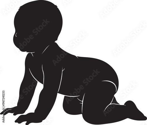 Black silhouette of baby crawling on hands and knees