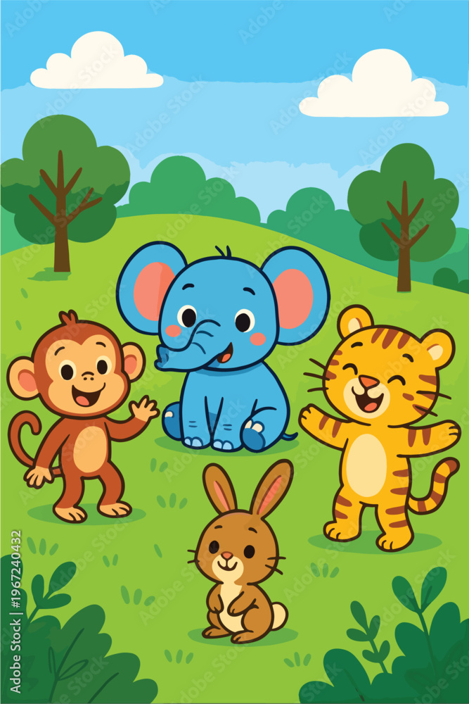 Naklejka premium Cartoon Animals in the forest