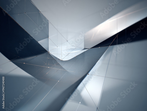 Futuristic Geometric Abstract Art: Minimalist Architectural Design in Blue, Silver, and Gray Tones with Dynamic Patterns and Elegant Curves for Modern Interior Decor Inspiration