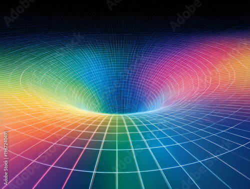 Vibrant Abstract Geometry: Colorful Vortex Grid in 3D Digital Art