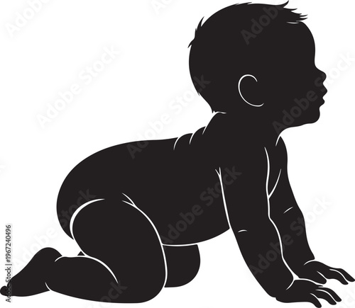 Black silhouette of baby crawling on hands and knees