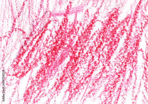 red crayon or colored pencil scribbles and strokes on white paper, hand drawn artistic texture with visible pigment grain