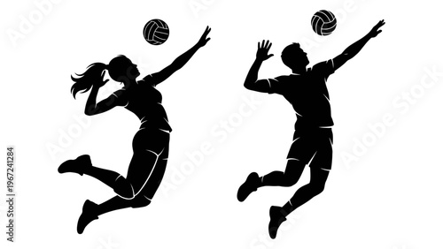 Volleyball Player Spike Silhouette Vector Isolated on White Background_26