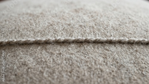 Closeup View of Soft Beige Textile with Linear Stitching and Fuzzy Texture for Home Decor