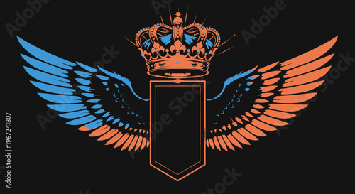 Royal crown with angelic wings and blank shield emblem