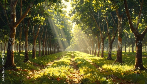 A serene pathway through a lush green forest
