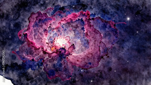 Colorful Abstract Cosmic Nebula With Pink And Violet Hues Emitting Bright Light In Space