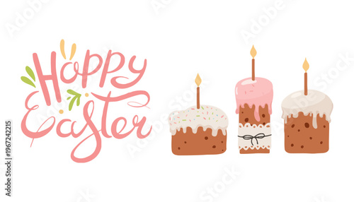 Easter cake vector illustration with Happy Easter text and candles