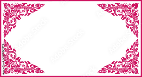 Traditional Thai ornate pink border frame with blank space
