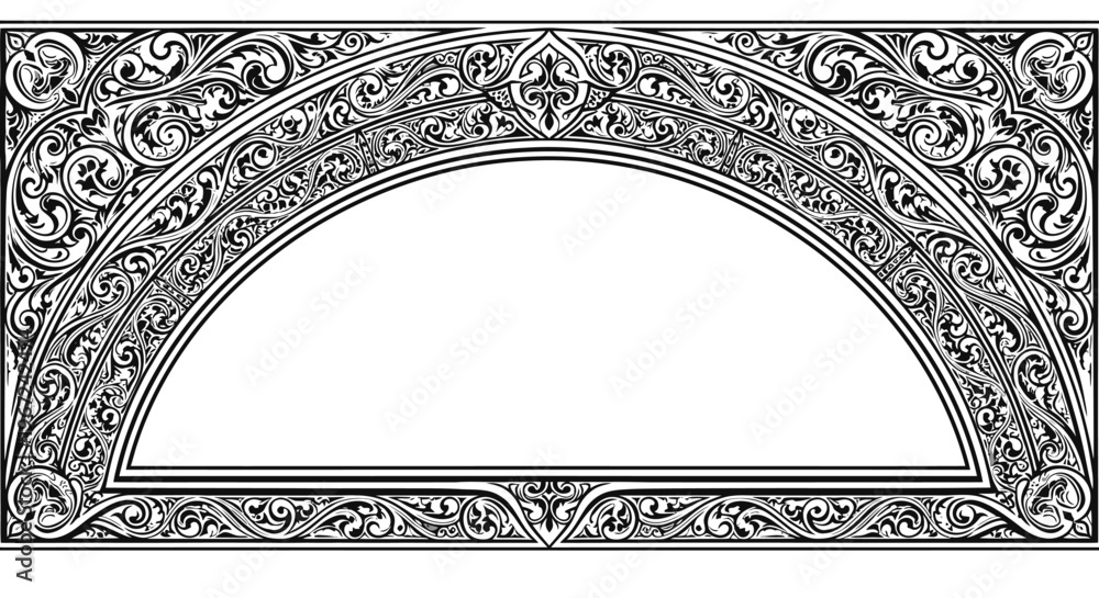 Fotografia Vintage ornate scrollwork border frame with blank semicircular arch