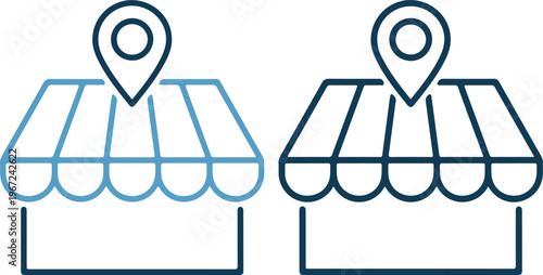 Two storefront icons with location pins