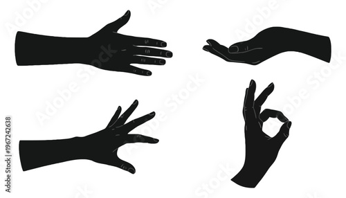 Hand silhouette vector icons set for various gestures and signs