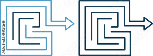 Two blue maze signs with arrows pointing to the right