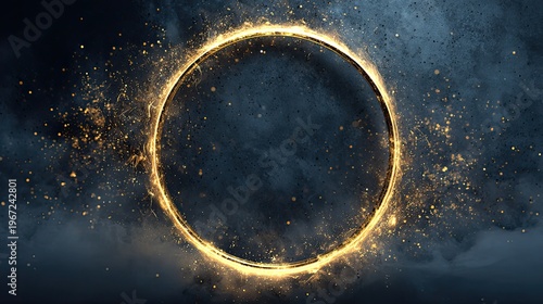 glowing golden ring with sparks on dark background