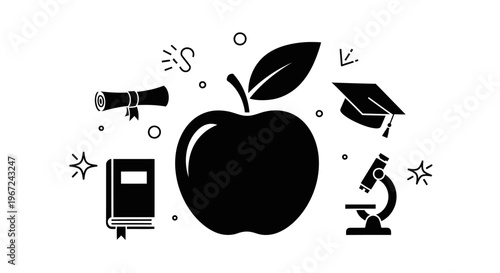 Education icons with apple symbol.