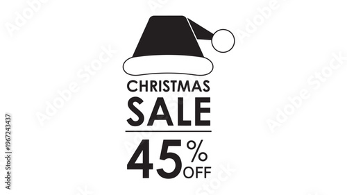 Santa hat with Christmas sale 45% off text and graphic, symbolizing holiday discounts and seasonal promotions for shoppers.