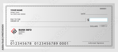Professional bank cheque layout mockup.