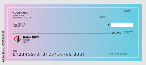Customizable bank cheque mockup with printable financial layout.