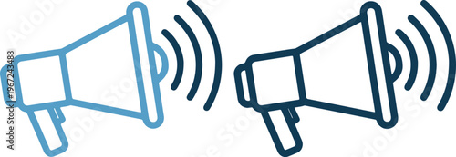 Two megaphones with sound waves