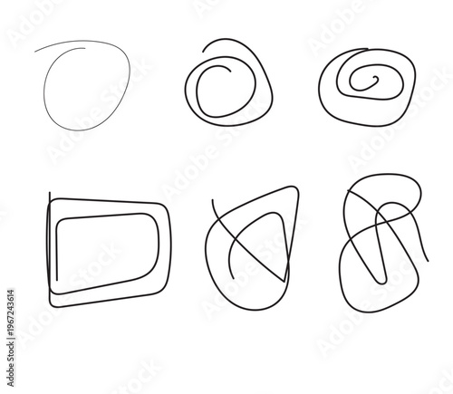 Set of hand drawn abstract doodle shapes, scribble circles and square frames.