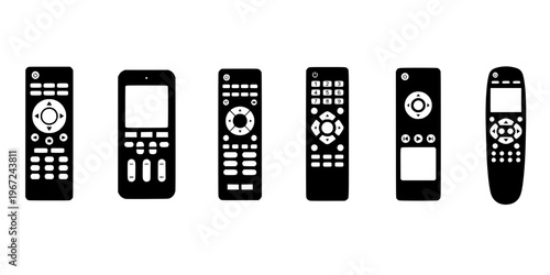 Remote control device icon set television media controller buttons flat vector illustration minimal technology equipment isolated design collection

