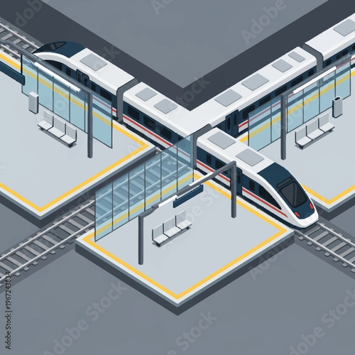 Isometric Train Station Illustration with Modern High-Speed Train.
