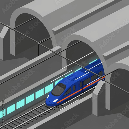 High-Speed Train Emerging from Tunnel - Modern Transportation Concept.