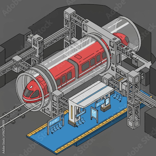 Futuristic Hyperloop Train Station Concept Art Illustration.