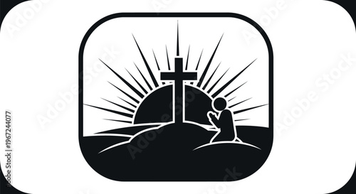 Man Kneeling in Prayer Silhouette Icon.