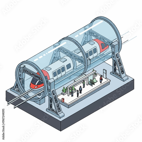 Futuristic Transportation System - High-Speed Train in Vacuum Tube.