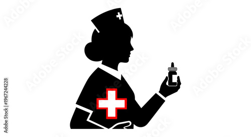 Nurse Holding Medical Bottle Silhouette.