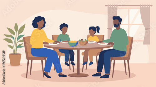 African American family enjoying a healthy meal together at home