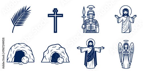 Christian religion line icon set. Cross, bible, christmas, easter, dove 

