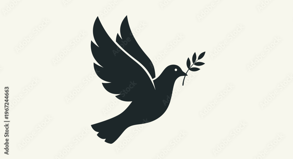 Fototapeta premium Black silhouette of a flying dove.