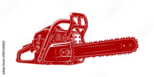 a detailed black and white illustration depicts a powerful chainsaw showing its sharp teeth and robust structure a striking silhouette
