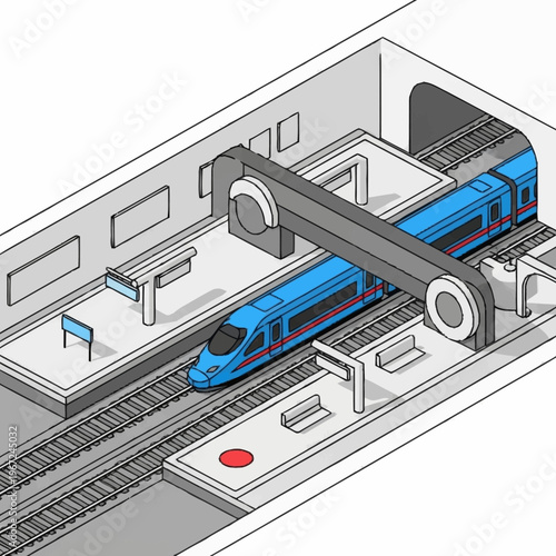 Isometric View of a Modern High-Speed Train at Station.
