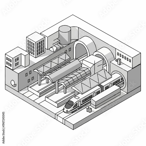 Isometric Underground Train Station Illustration with Modern Train.