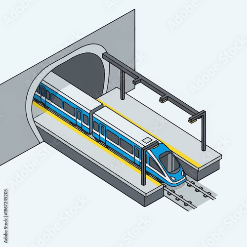 Modern Train Entering Tunnel Station Illustration.
