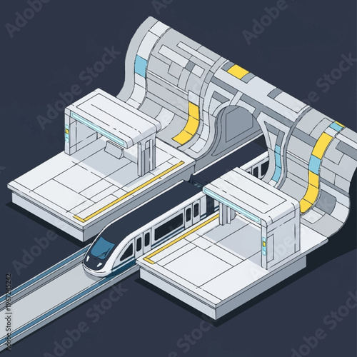 Isometric View of a Futuristic Train Station with Modern Design.