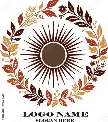 Abstract floral vector illustration with sun and bright flowers