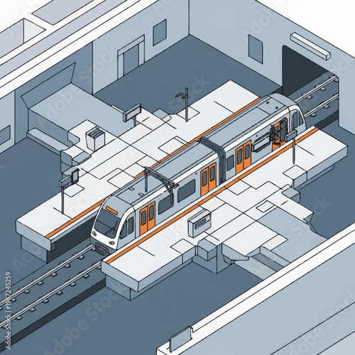 Isometric View of a Modern Train at a Station Platform.