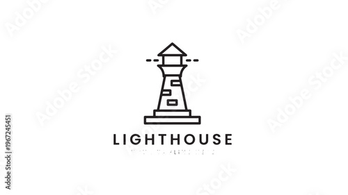 Lighthouse icon with minimalistic linear design and text below on a white background for maritime or navigation themes.