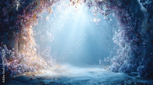 mystical floral archway with sunlight