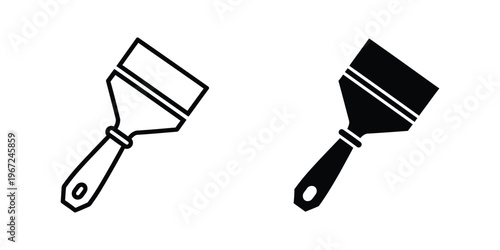 Two contrasting trowel tools in black and white silhouette design