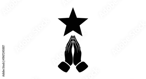 Black star and praying hands symbol.