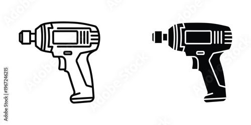 Comparison of a manual and electric power drill in black and white illustration